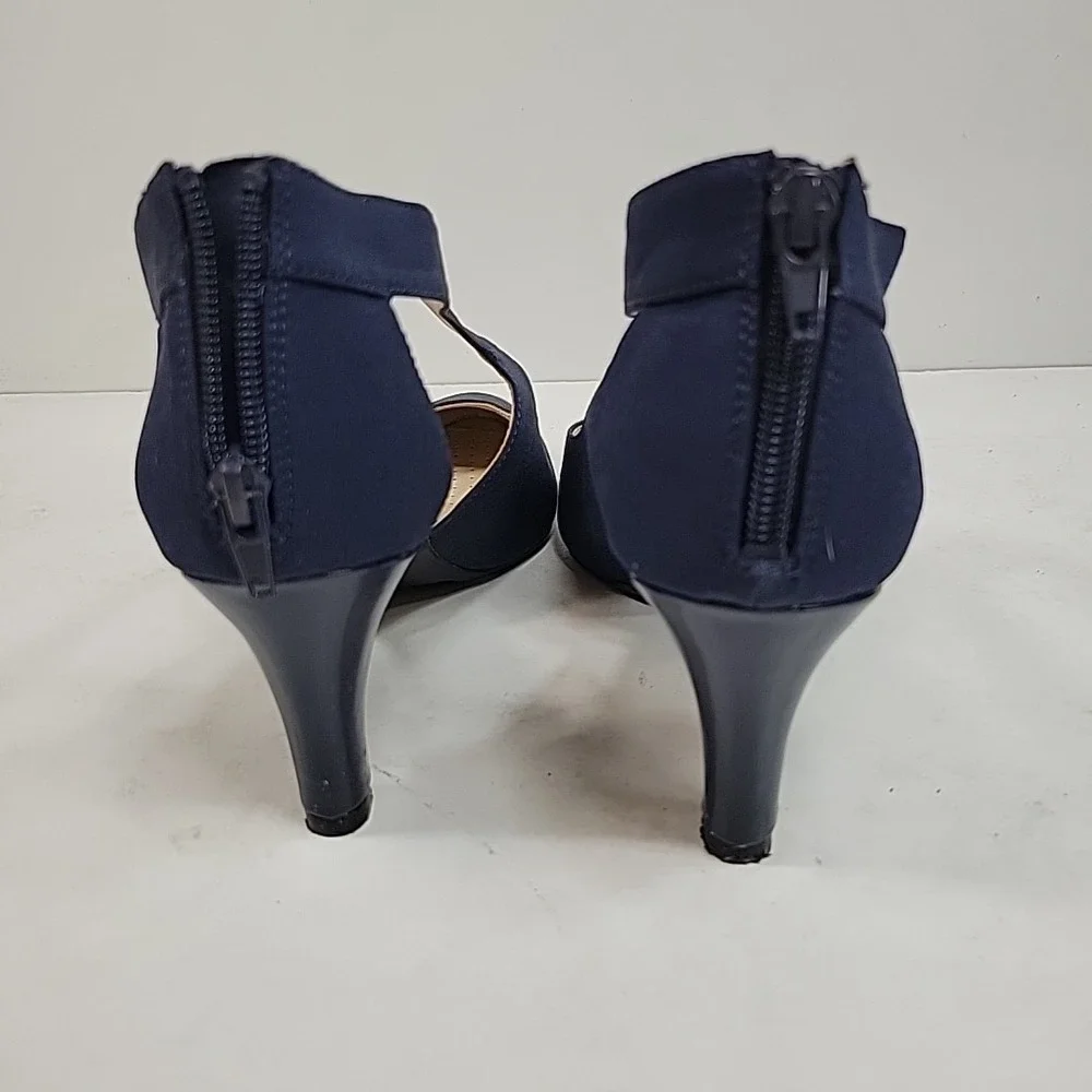 LifeStride Giovanna 2 Heels Womens 9M Navy Blue Pointed Toe Pumps Zip Back
